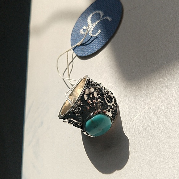 Nwt Arizona turquoise sterling silver 925 cigar band shape ring wide band - Picture 3 of 9